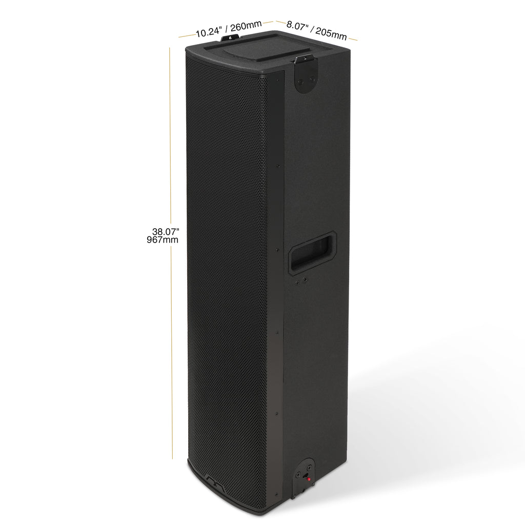AURA-6.4A | AURA Series 2-Way 1000W Powered Column Array Loudspeaker w/ LAVOCE 4 x 6.5" Woofers, Class-D, DSP, TWS, Wall-Mount Bracket, Plywood, Black - Size and Dimensions