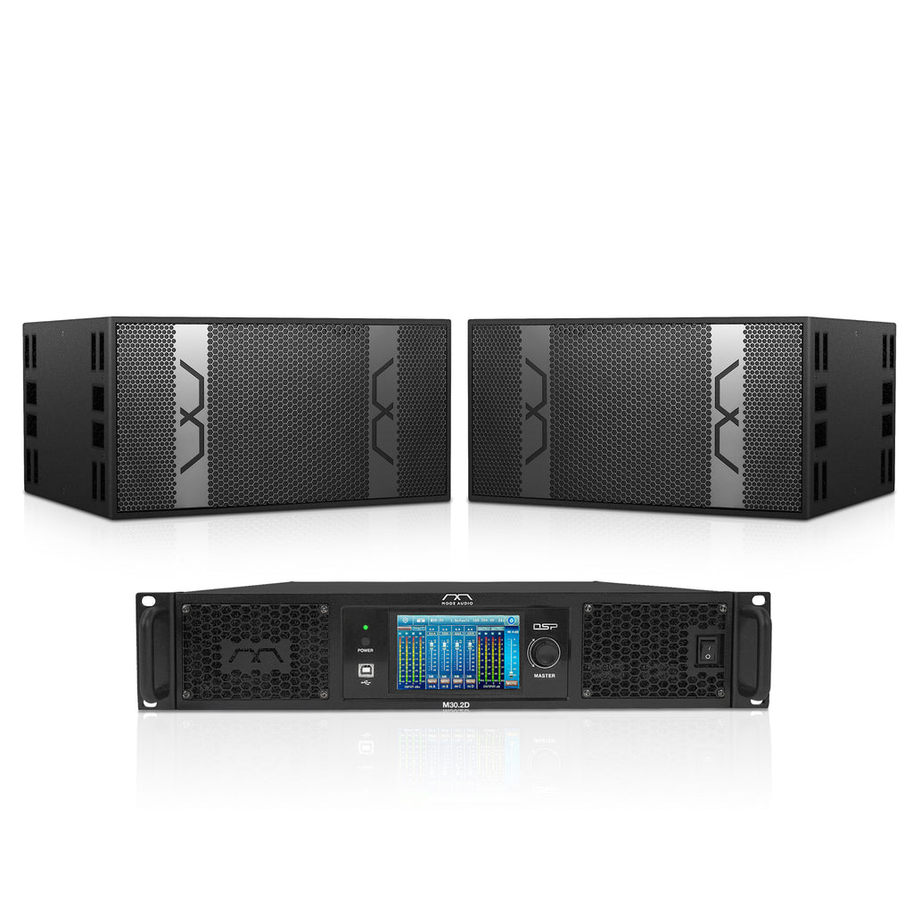 Sound Town BP-218X2M302 | Passive Line Array System with Two 6400W Dual 18" Subwoofers w/ FaitalPRO Neodymium Drivers, One 2-Channel DSP Power Amplifier, Black