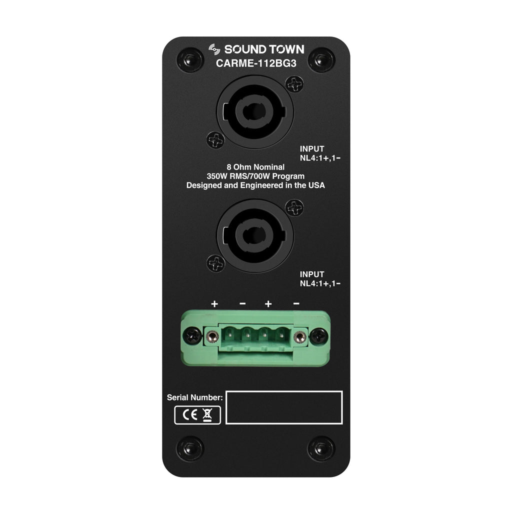 Sound Town CARME-112BG3-R | REFURBISHED: CARME Series 12" 700W 2-Way Professional PA DJ Speaker, Black w/Titanium Driver for Installation, Live Sound, Karaoke, Bar, Church-Back Panel 