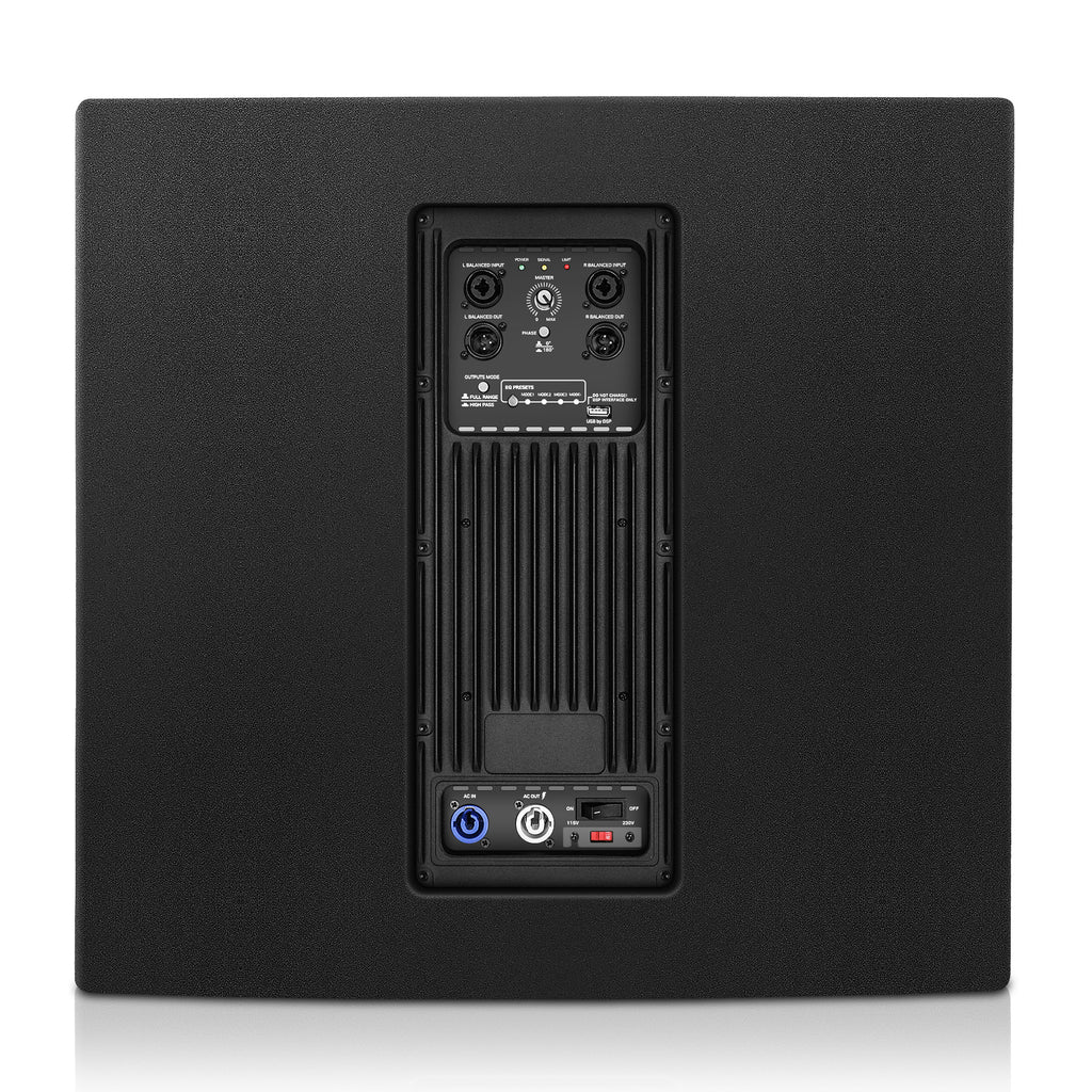 Sound Town CARME-112BPW15SPW CARME Series 1400W 15" Powered Subwoofer with DSP, Plywood, Black - Back Panel
