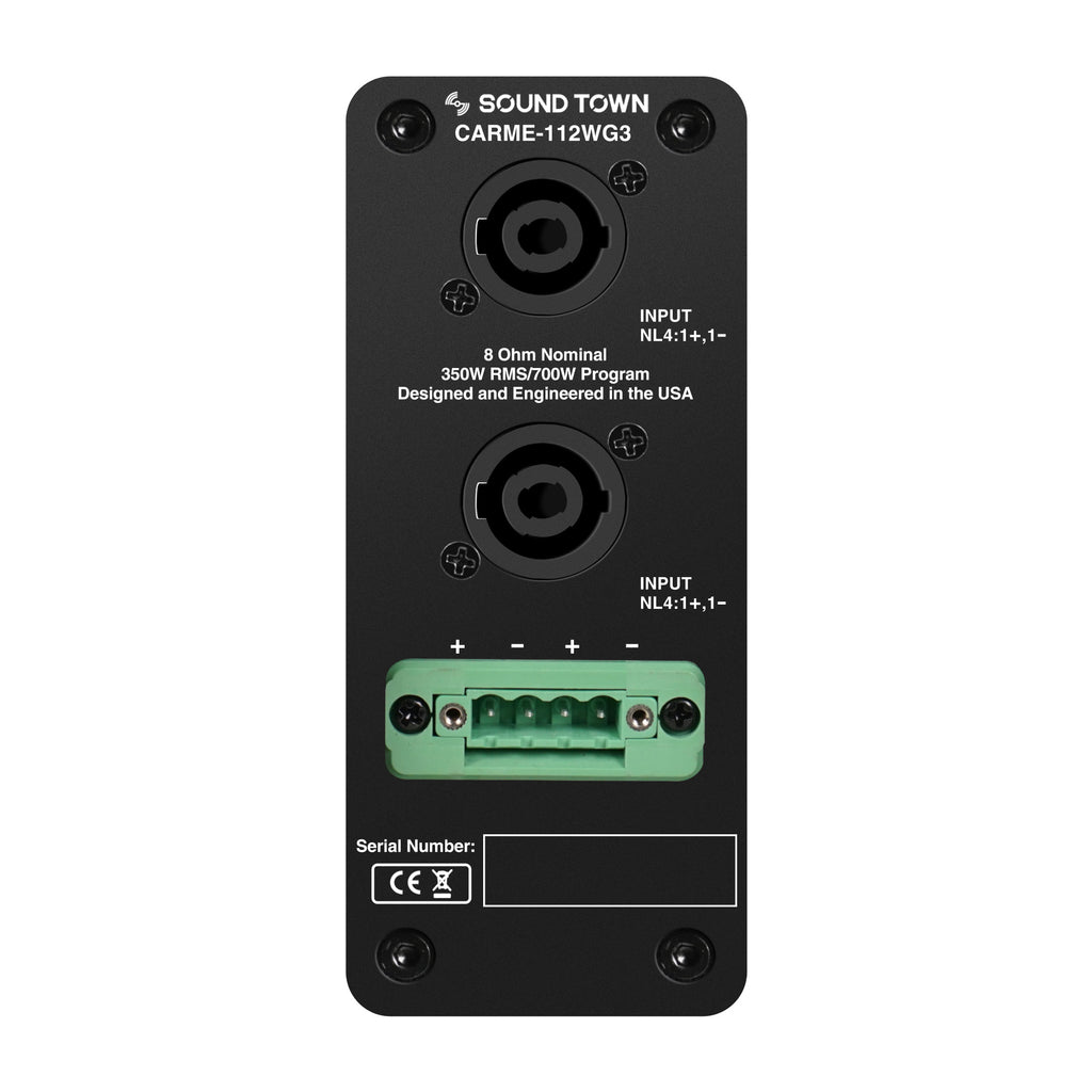 Sound Town CARME-112WG3 | CARME Series 12" 700W 2-Way Professional PA DJ Speaker, White w/Titanium Driver for Installation, Live Sound, Karaoke, Bar, Church-Back Panel
