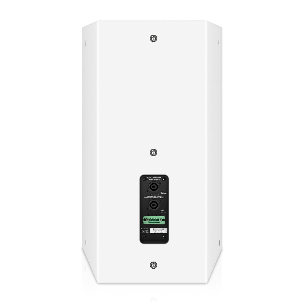 Sound Town CARME-112WG3 | CARME Series 12" 700W 2-Way Professional PA DJ Speaker, White w/Titanium Driver for Installation, Live Sound, Karaoke, Bar, Church-Back
