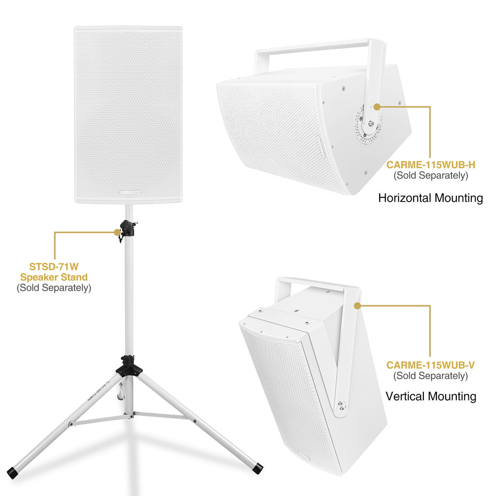 Sound Town CARME-115WG3-R | REFURBISHED: CARME Series 15" 900W 2-Way Professional PA DJ Speaker, White w/Titanium Driver for Installation, Live Sound, Karaoke, Bar, Church-Versatile Applications, Wall-Mount, Stage Monitor, Floor Standing with Speaker Stand