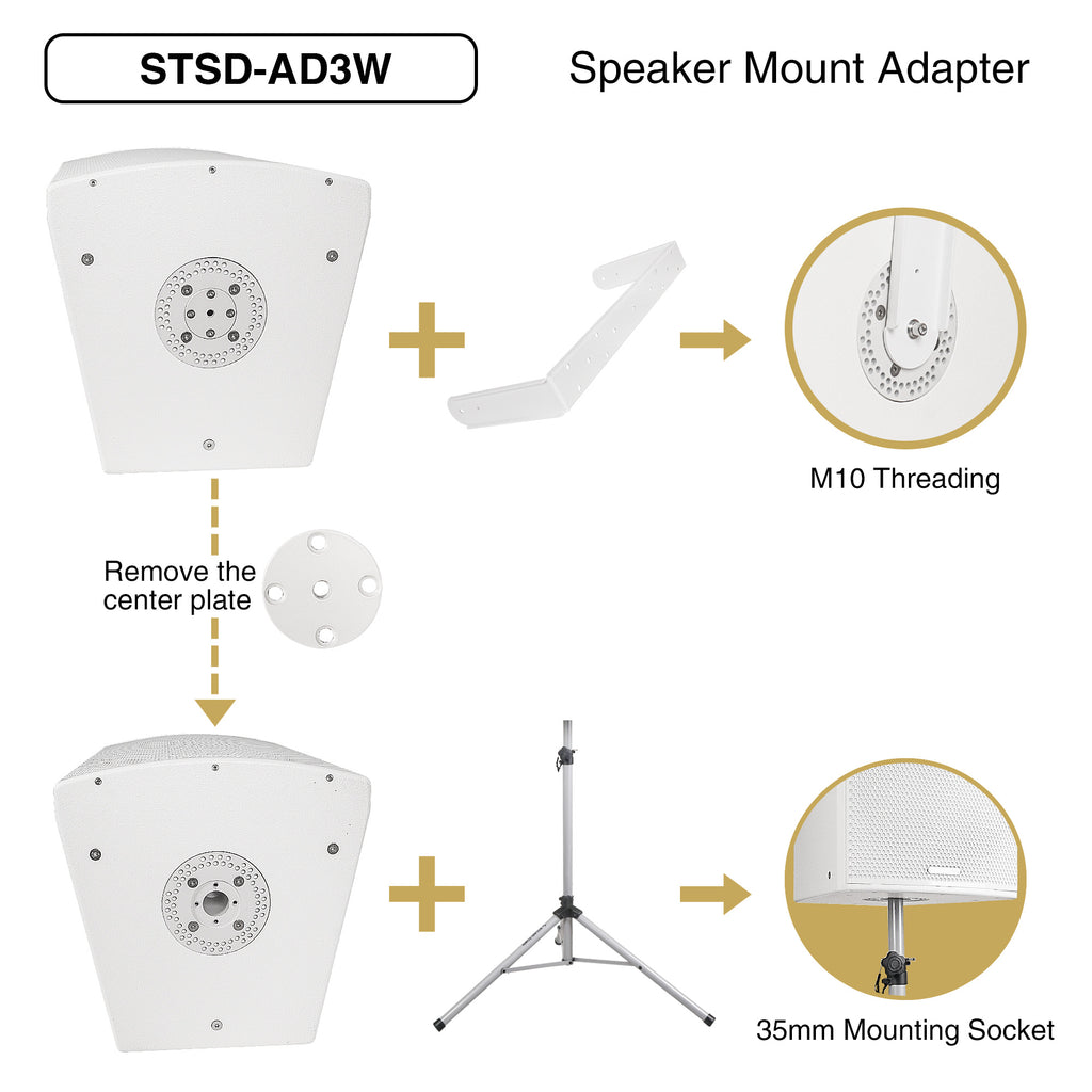 Sound Town CARME-115WG3-R | REFURBISHED: CARME Series 15" 900W 2-Way Professional PA DJ Speaker, White w/Titanium Driver for Installation, Live Sound, Karaoke, Bar, Church-Speaker Mount Adapter for Wall-Mount or Floor Standing 35mm Mounting Socket