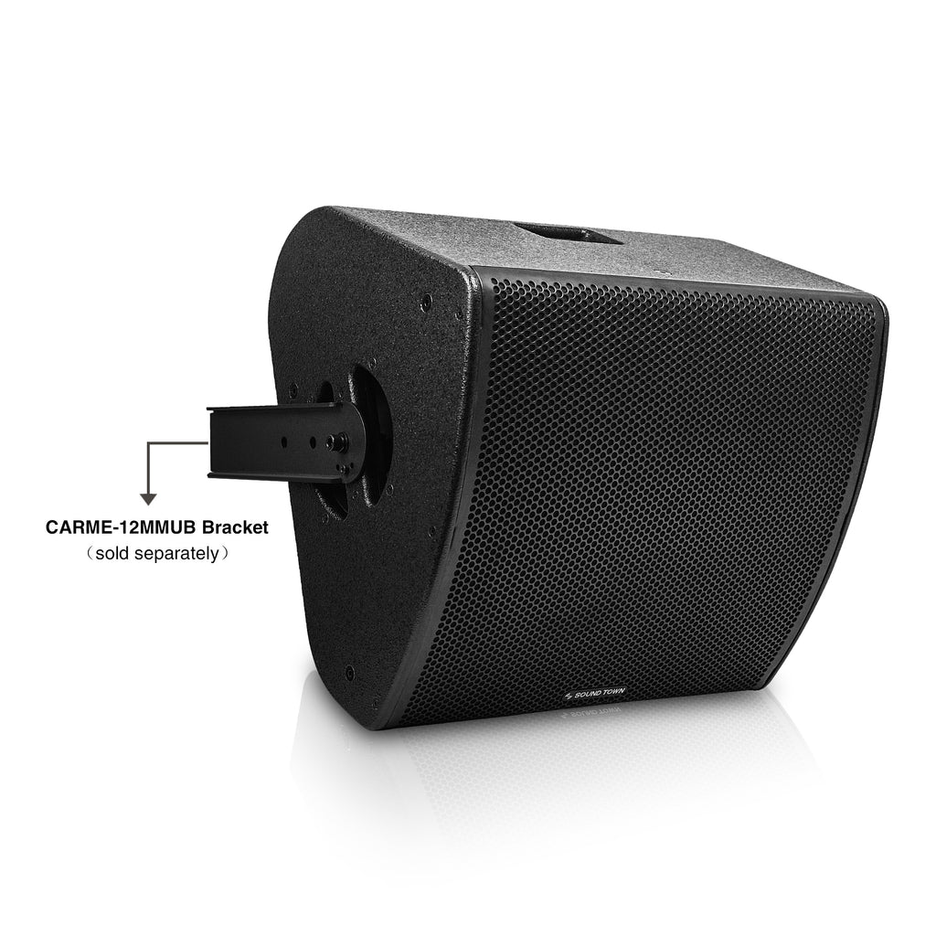 Sound Town CARME-12MM | CARME Series 12" Multipurpose Loudspeaker, with Coaxial Compression Driver for Installation, Live Sound, Karaoke, Bar, Church, Black - view with CARME-12MMUB Bracket
