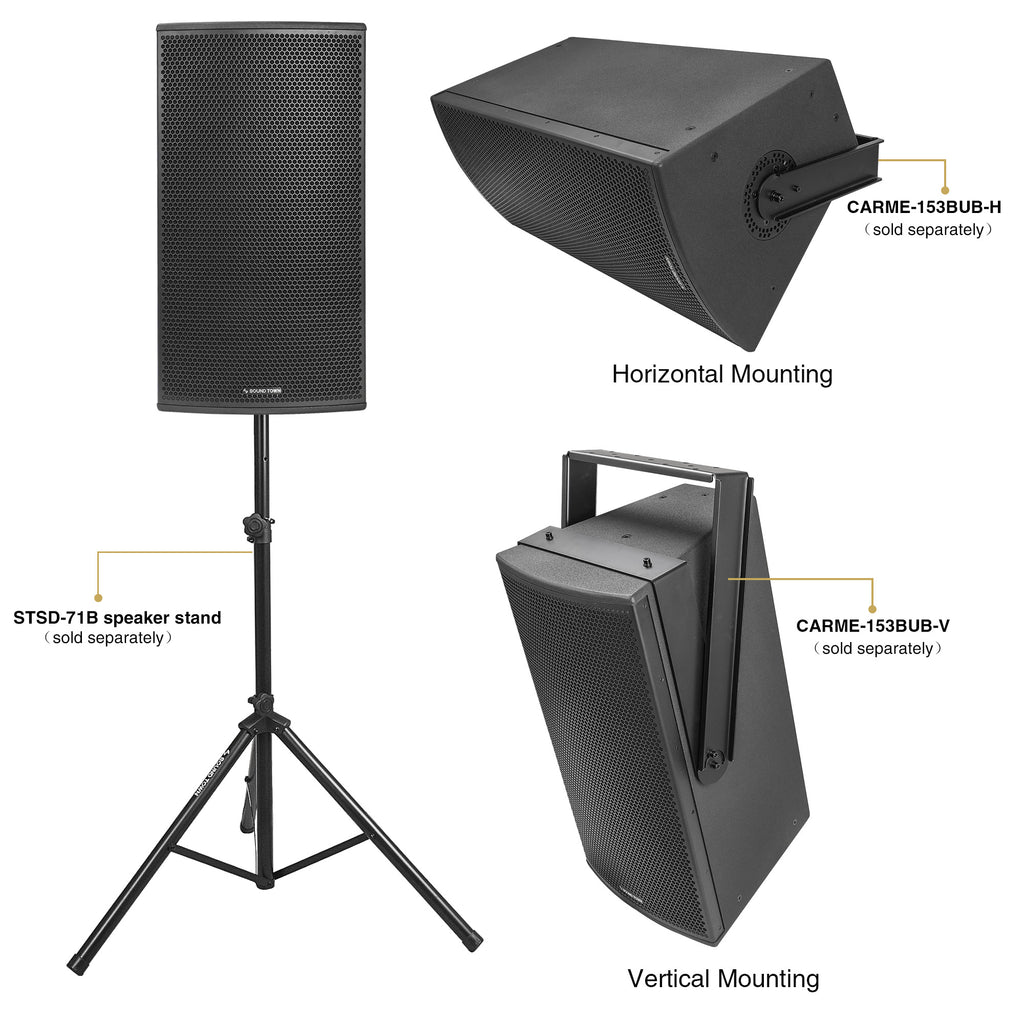 CARME-153B | CARME Series 15" 3-Way 1900W Passive PA Speaker with Neodymium Drivers, Bi-Amp, Birch Plywood, Black - Versatile Applications, Wall-Mount, Stage Monitor, Floor Standing