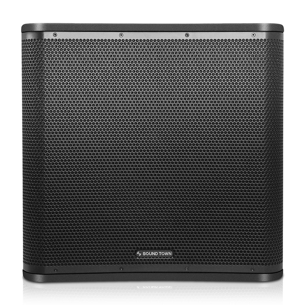 Sound Town CARME-15SPW CARME Series 1400W 15" Powered Subwoofer with DSP, Plywood, Black - Front Panel