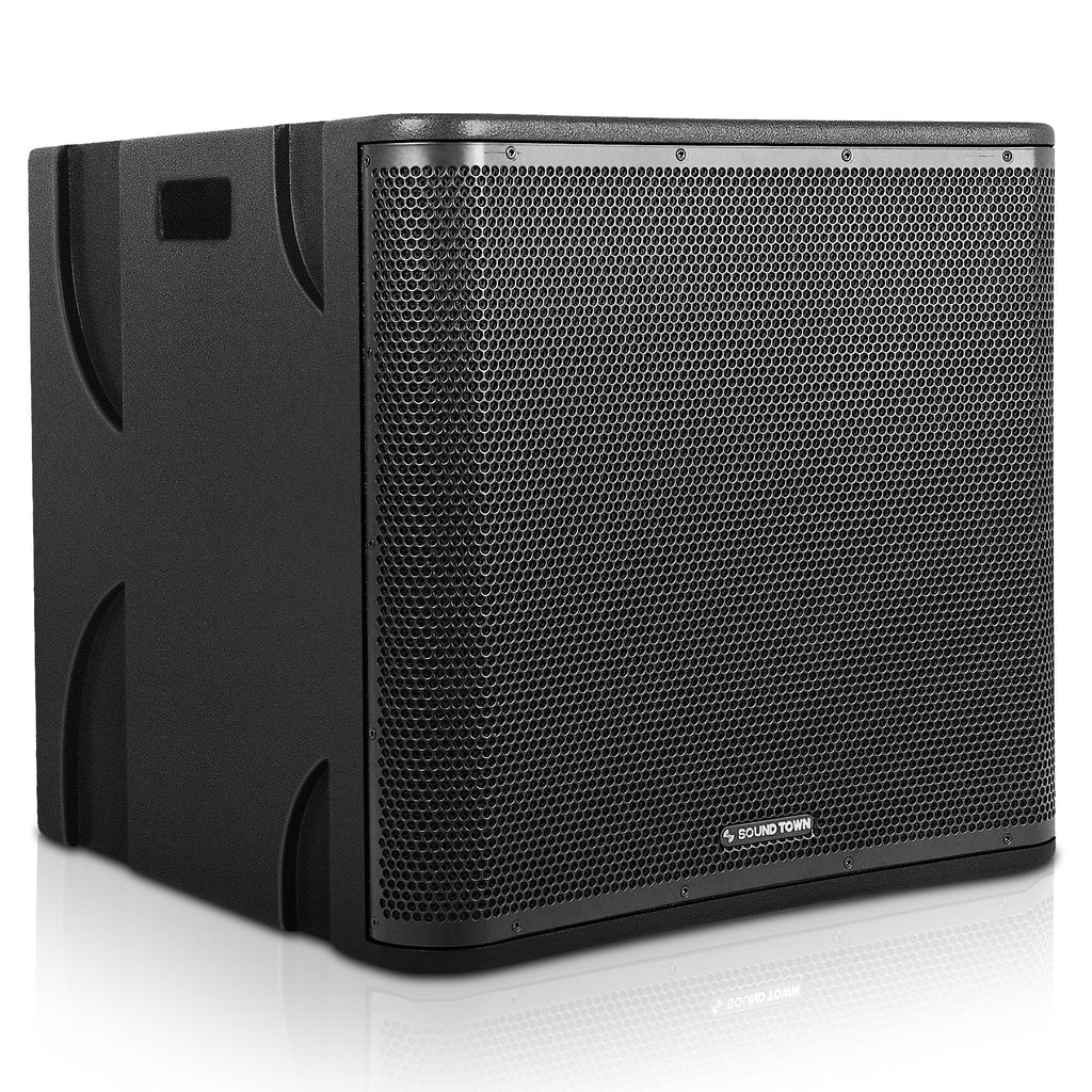 Sound Town CARME-15SPW CARME Series 1400W 15" Powered Subwoofer with DSP, Plywood, Black - Right Panel, Class-D