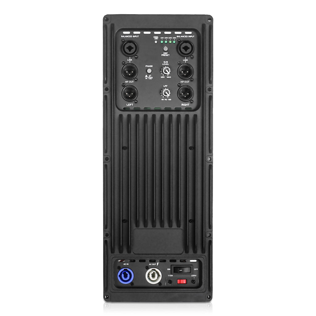 Sound Town CARME-18SPW CARME Series 1600W 18” Powered Subwoofer with DSP, LPF, Plywood, Black - Plate Amplifier Module