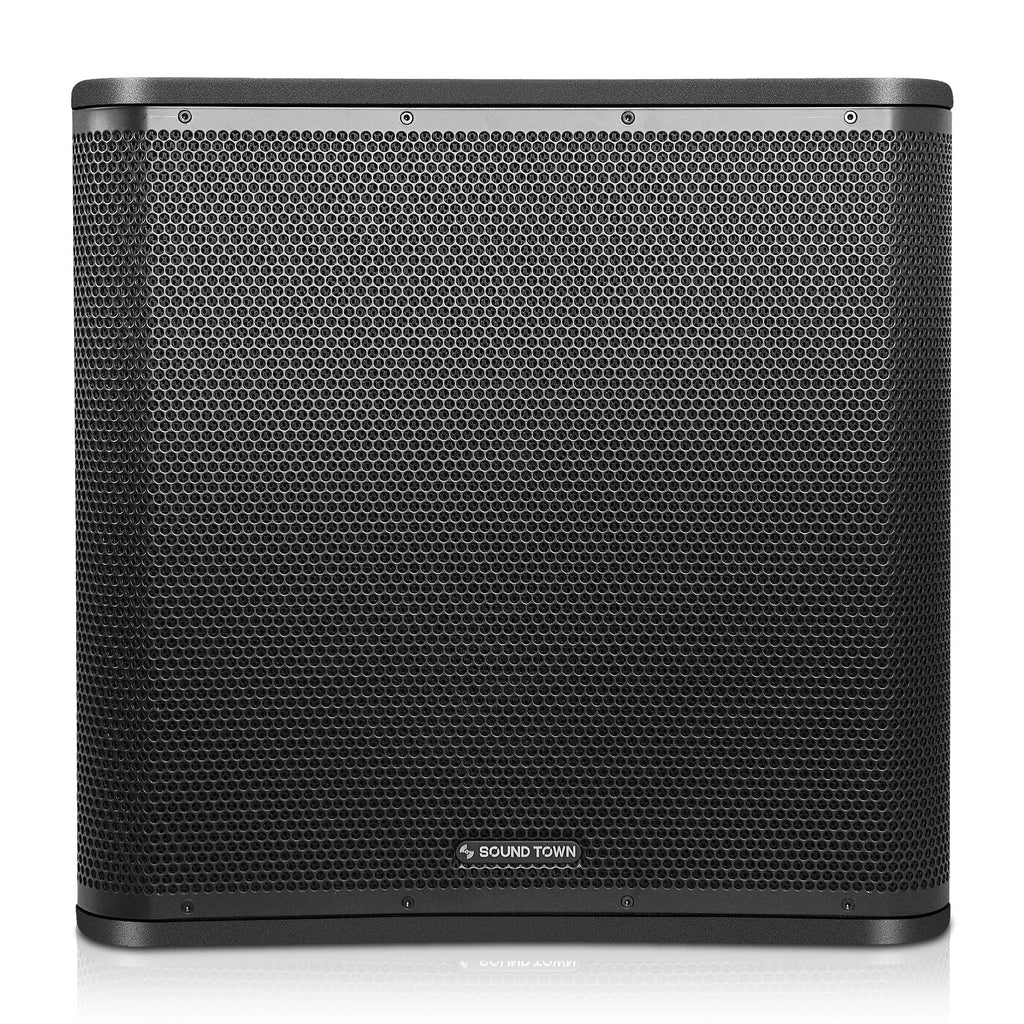 Sound Town CARME-18SPW-PAIR CARME Series 18" 1600 Watts Powered PA DJ Subwoofers with DSP, LPF, Plywood Enclosure, Black - Front Panel
