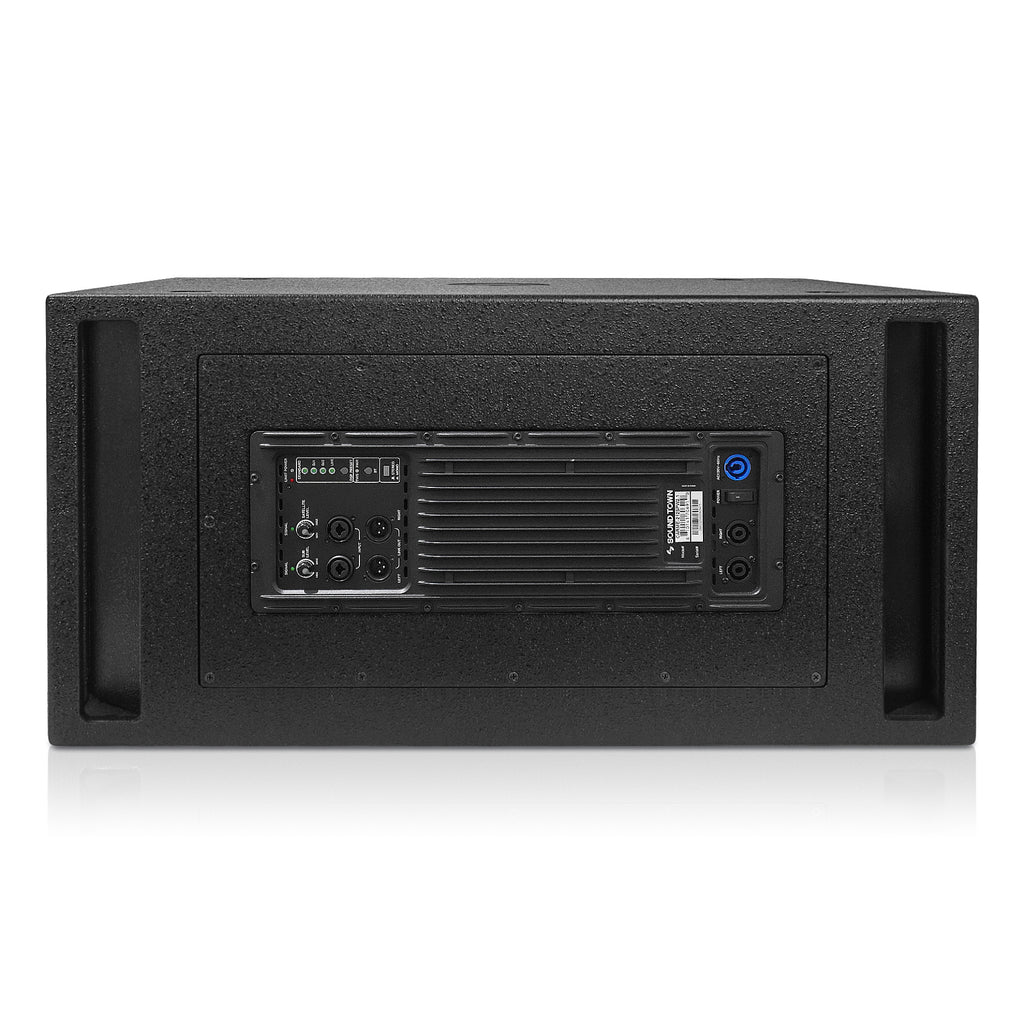 CARME-212SPW2.1 | Dual 12" 2200W Powered PA Folded Horn Subwoofer with 2 Speaker Outputs, DSP, TWS Bluetooth, Birch Plywood, Black - Back Panel