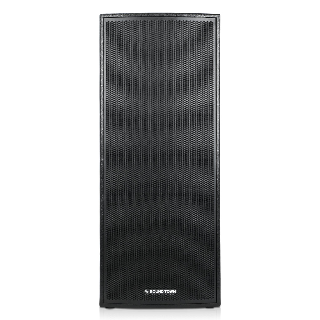 Sound Town CARME-215BPW | Dual 15" 2-Way Class-D Powered Professional PA DJ Loudspeaker with DSP & TWS Bluetooth for Live Sound, Churches, Lounges, Bars, Black - Front Panel