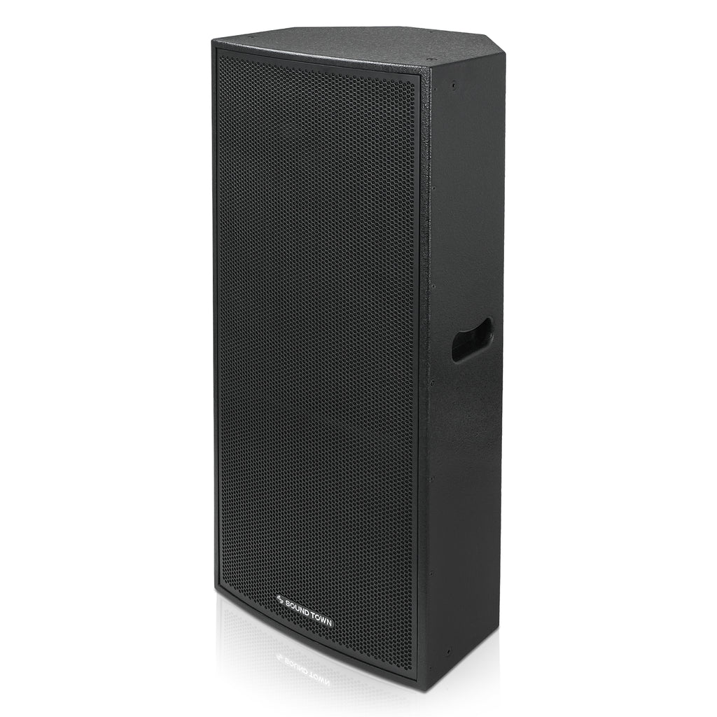 Sound Town CARME-215BPW | Dual 15" 2-Way Class-D Powered Professional PA DJ Loudspeaker with DSP & TWS Bluetooth for Live Sound, Churches, Lounges, Bars, Black - Left Side with Handles