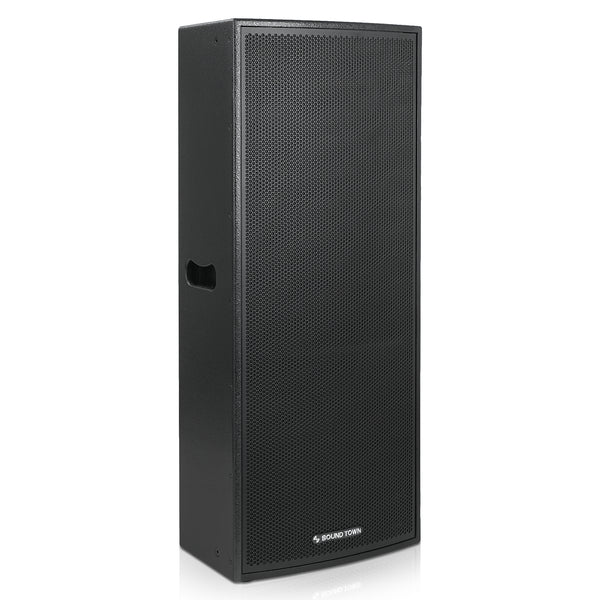 Sound Town CARME-215BPW | Dual 15" 2-Way Class-D Powered Professional PA DJ Loudspeaker with DSP & TWS Bluetooth for Live Sound, Churches, Lounges, Bars, Black - Right Angle 