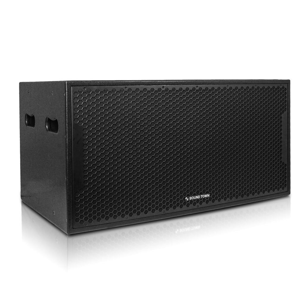 Sound Town CARME-218SBPW | CARME Series Dual 18" 3200W Powered PA Subwoofer w/ 2-Channel Class-D Amplifier and DSP, LPF, 4" Voice Coil, Birch Plywood, Black - Right View