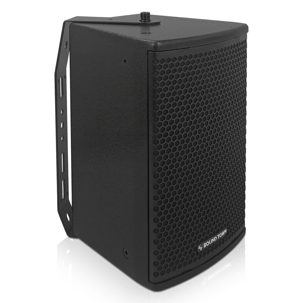 Sound Town CARME-U108BG3 | CARME Series 8" Passive 350W 2-Way Wall-Mount Loudspeaker, Black w/ U Bracket for Commercial Installation, Live Sound, Bar, Church-Right Angle