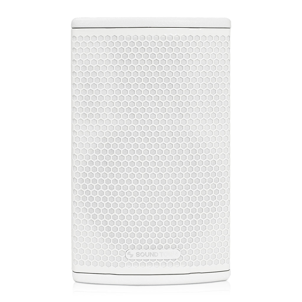 Sound Town CARME-U108WG3 | CARME Series 8" Passive 350W 2-Way Wall-Mount Loudspeaker, White w/ U Bracket for Commercial Installation, Live Sound, Bar, Church-Front