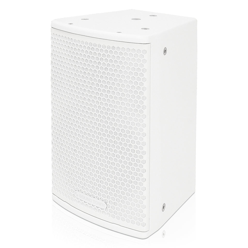 Sound Town CARME-U108WG3 | CARME Series 8" Passive 350W 2-Way Wall-Mount Loudspeaker, White w/ U Bracket for Commercial Installation, Live Sound, Bar, Church-Left