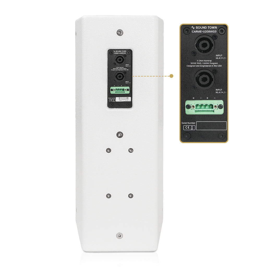 Sound Town CARME-U208WG3 | CARME Series Dual 8" Passive 2-Way Professional Wall-Mount Stage Monitor Loudspeaker w/ Compression Driver and U-Bracket, White-Back
