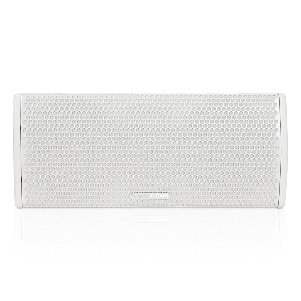 Sound Town CARME-U208WG3 | CARME Series Dual 8" Passive 2-Way Professional Wall-Mount Stage Monitor Loudspeaker w/ Compression Driver and U-Bracket, White-Front 