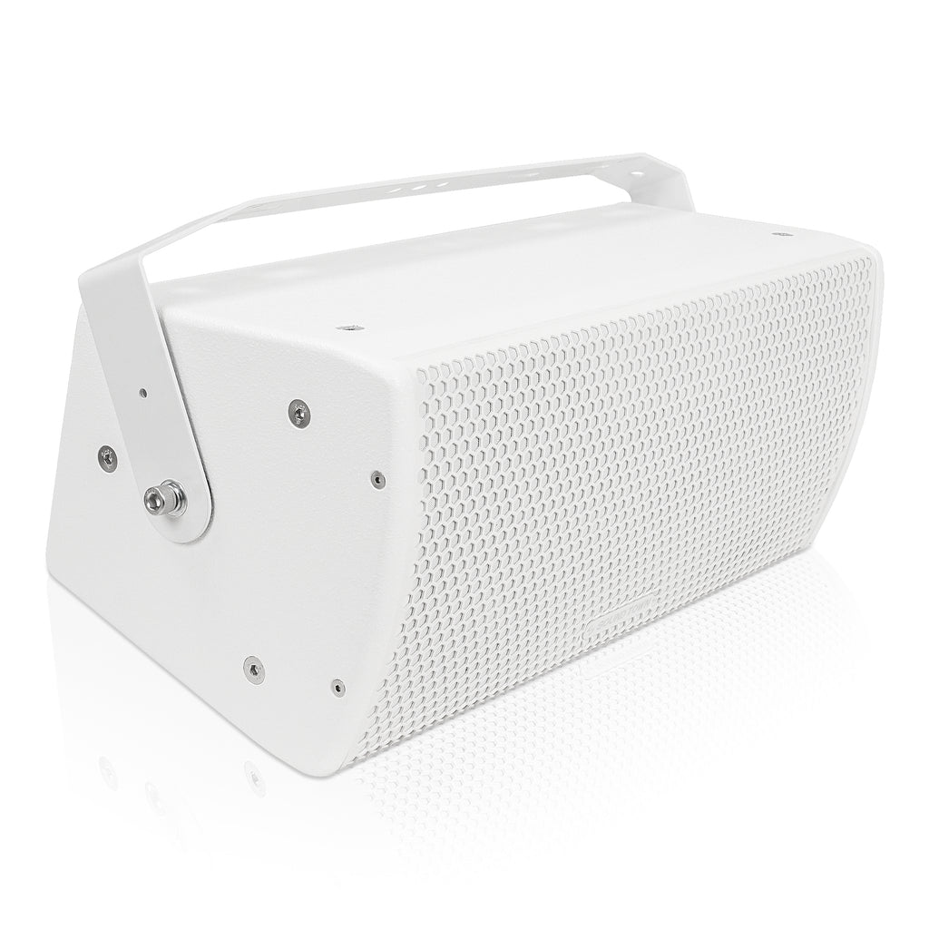 Sound Town CARME-U208WG3 | CARME Series Dual 8" Passive 2-Way Professional Wall-Mount Stage Monitor Loudspeaker w/ Compression Driver and U-Bracket, White-Right Angle 