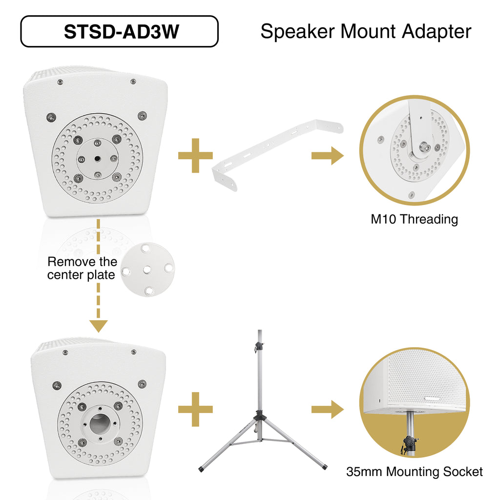 Sound Town CARME-U208WG3 | CARME Series Dual 8" Passive 2-Way Professional Wall-Mount Stage Monitor Loudspeaker w/ Compression Driver and U-Bracket, White-Speaker Mount Adapter