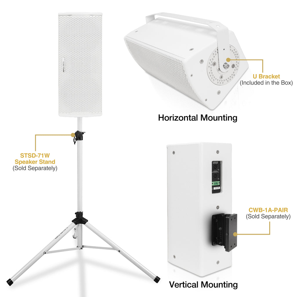 Sound Town CARME-U208WG3 | CARME Series Dual 8" Passive 2-Way Professional Wall-Mount Stage Monitor Loudspeaker w/ Compression Driver and U-Bracket, White-Versatile installation Options