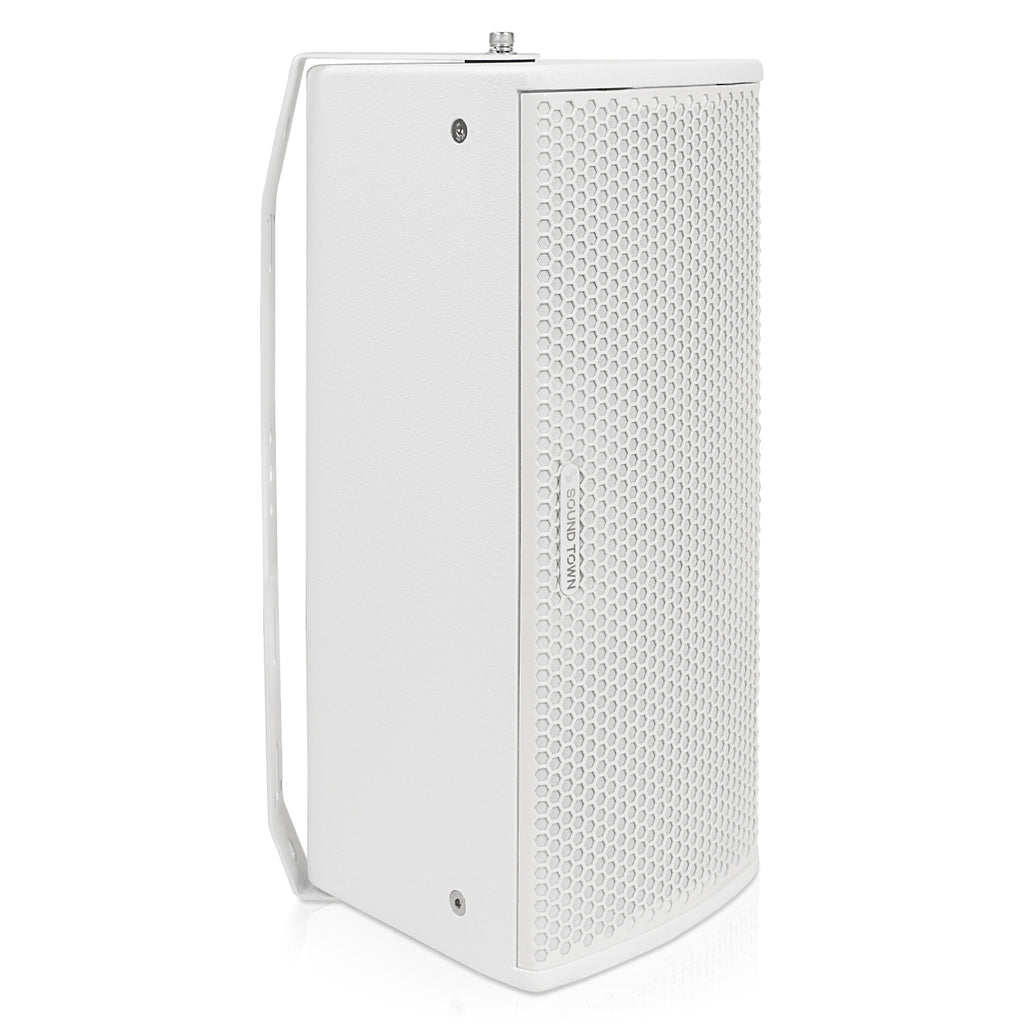 Sound Town CARME-U208WG3 | CARME Series Dual 8" Passive 2-Way Professional Wall-Mount Stage Monitor Loudspeaker w/ Compression Driver and U-Bracket, White-Vertical