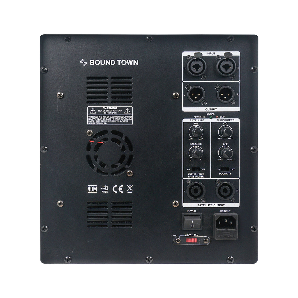 Sound Town CARPO-18SWPW-R | REFURBISHED: 2000W 18" Powered DJ/PA Pro Audio Subwoofer with 2 Speaker Outputs, 4" Voice Coil, White - Back Panel Amp Module