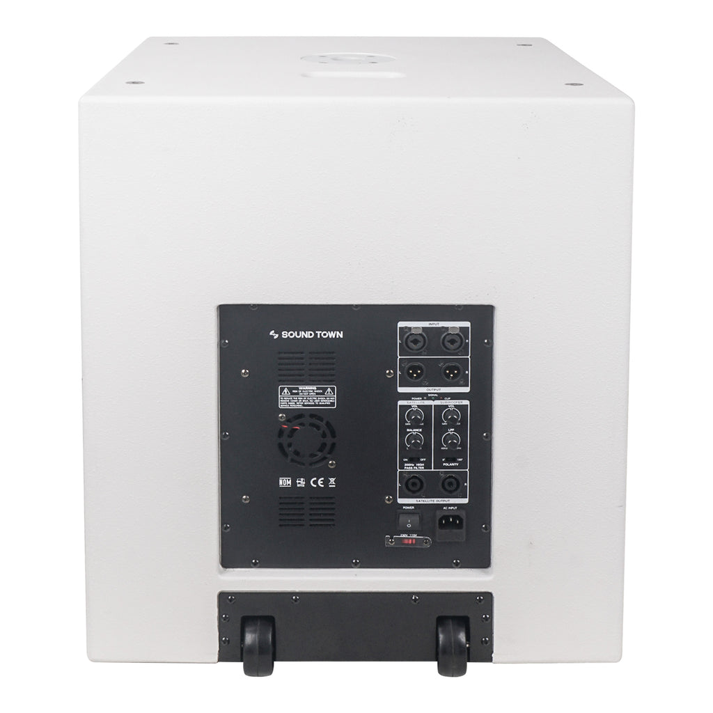 Sound Town CARPO-18SWPW-R | REFURBISHED: 2000W 18" Powered DJ/PA Pro Audio Subwoofer with 2 Speaker Outputs, 4" Voice Coil, White - Back Panel