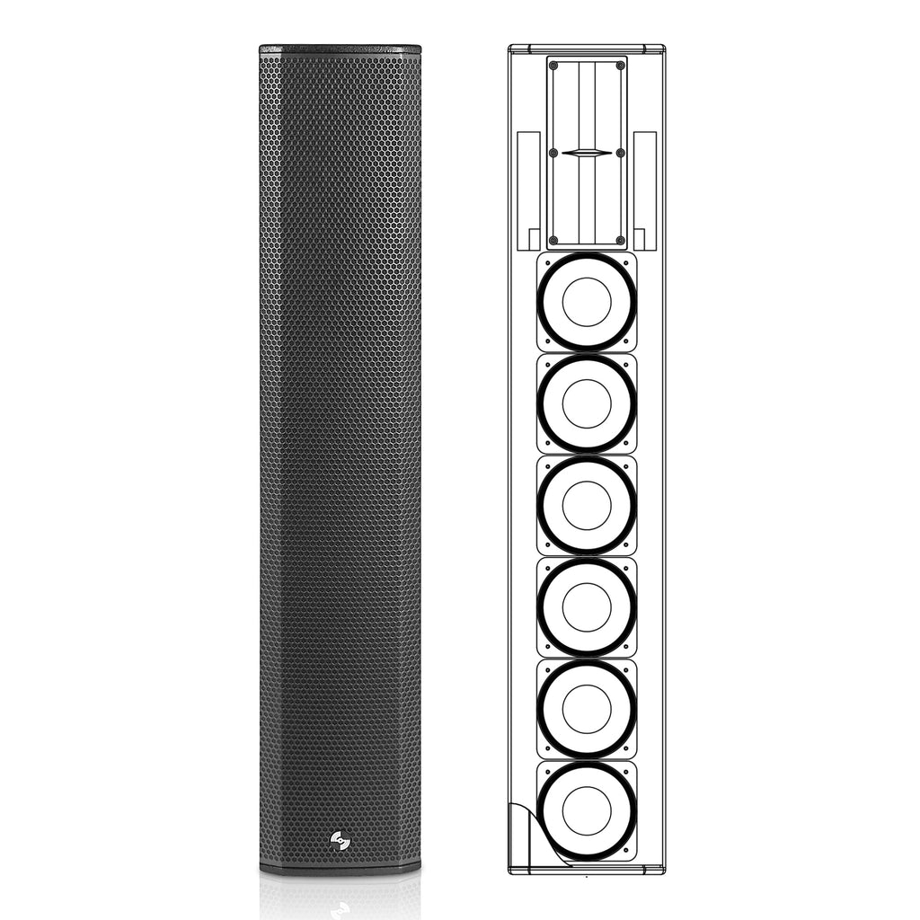 Sound Town CARPO-K12PW | High-Power Powered Wall-Mount Column Line Array Speaker W/ 6x5" Woofers, Dual Compression Drivers, Class-D W/DSP, TWS, Plywood, Black - Internal Driver Diagram