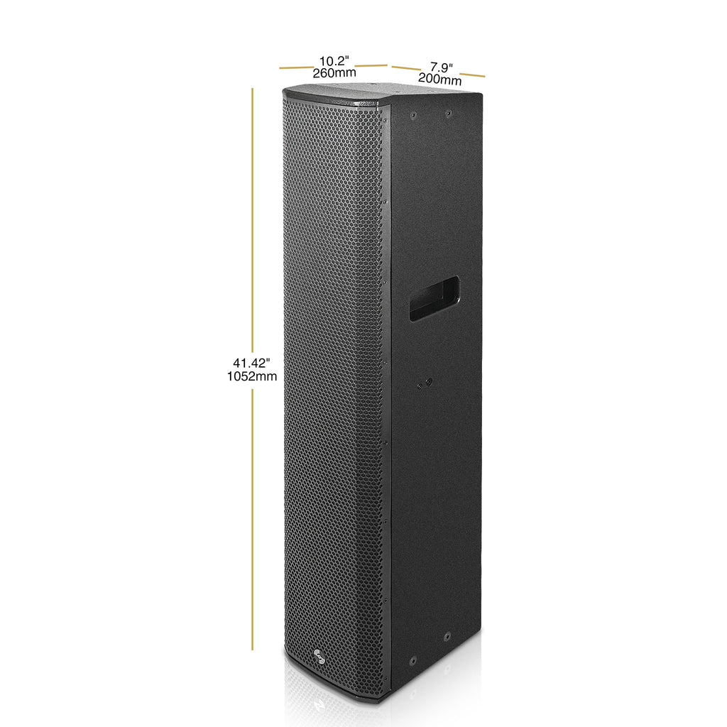 Sound Town CARPO-K12PW | High-Power Powered Wall-Mount Column Line Array Speaker W/ 6x5" Woofers, Dual Compression Drivers, Class-D W/DSP, TWS, Plywood, Black - Size and Dimensions