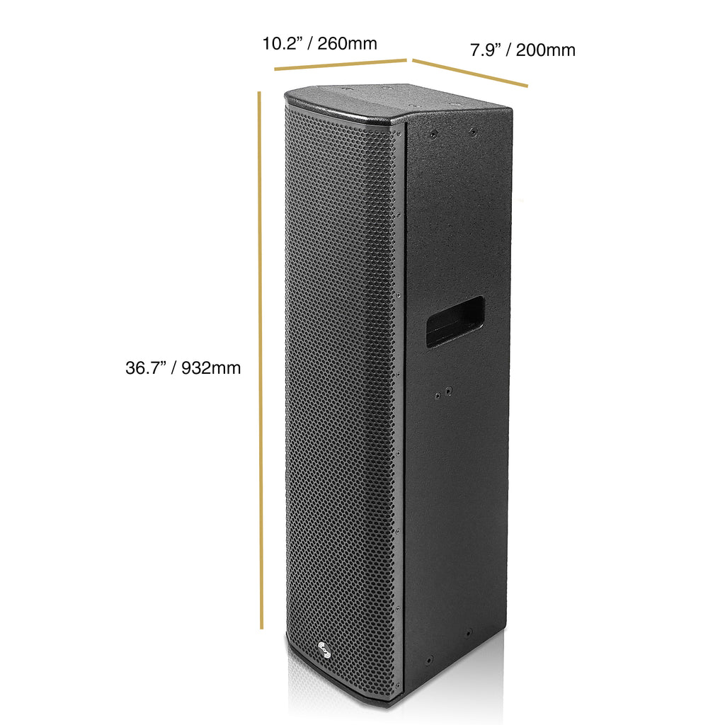 Sound Town CARPO-K8PW | High-Power Powered Column Line Array Speaker with 4x6" Woofers, Dual Compression Drivers, Class-D with DSP, TWS, Birch Plywood, Wall Mount for Installations, Conference, Black - Size and Dimensions