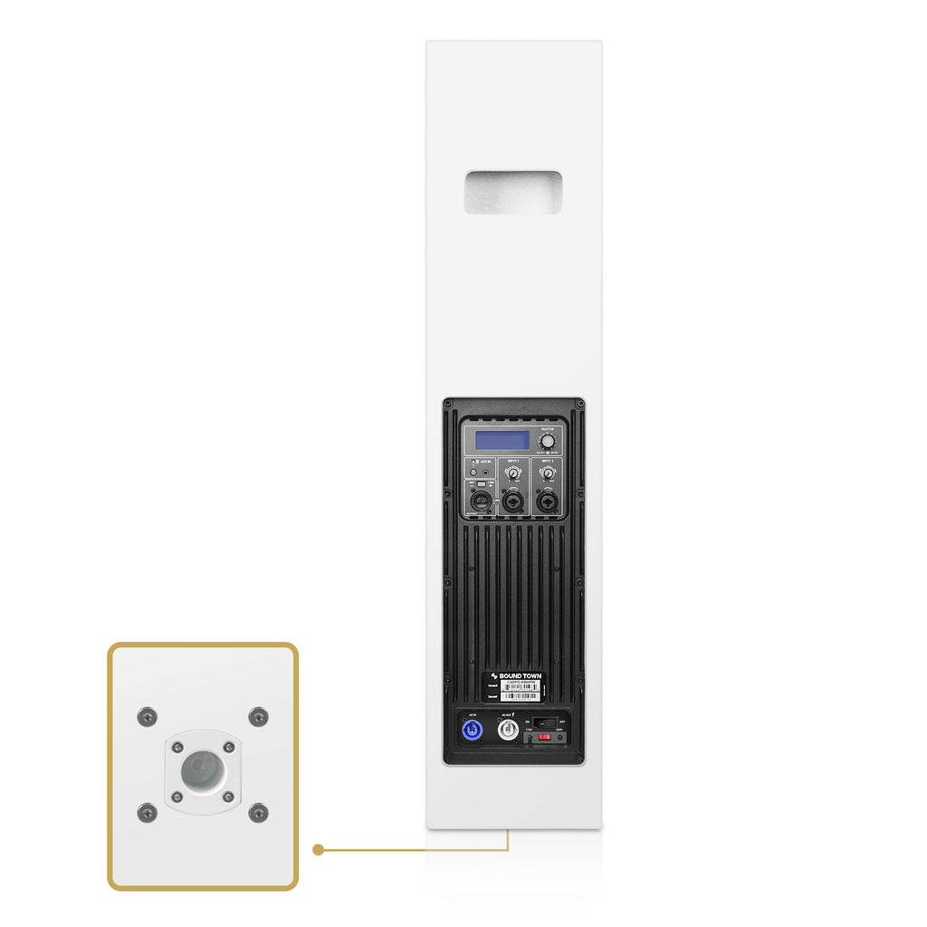 Sound Town CARPO-K8WPW | High-Power  Powered Wall-Mount Column Line Array Speaker W/ 4x6.5" Woofers, Dual Compression Drivers, Class-D W/DSP, TWS, Plywood, White -  35mm Socket on the Bottom