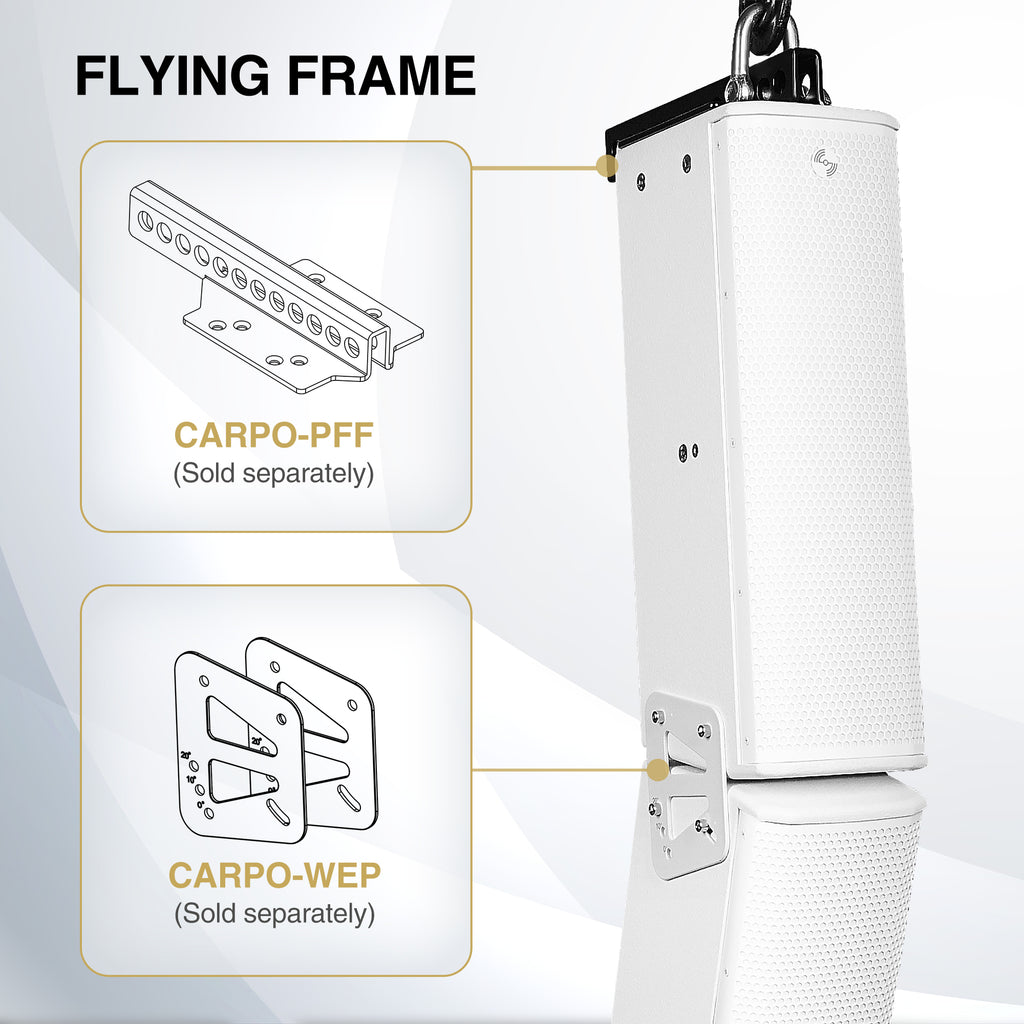 Sound Town CARPO-K8WPW |  High-Power Powered Wall-Mount Column Line Array Speaker W/ 4x6.5" Woofers, Dual Compression Drivers, Class-D W/DSP, TWS, Plywood, White - Flying Frame