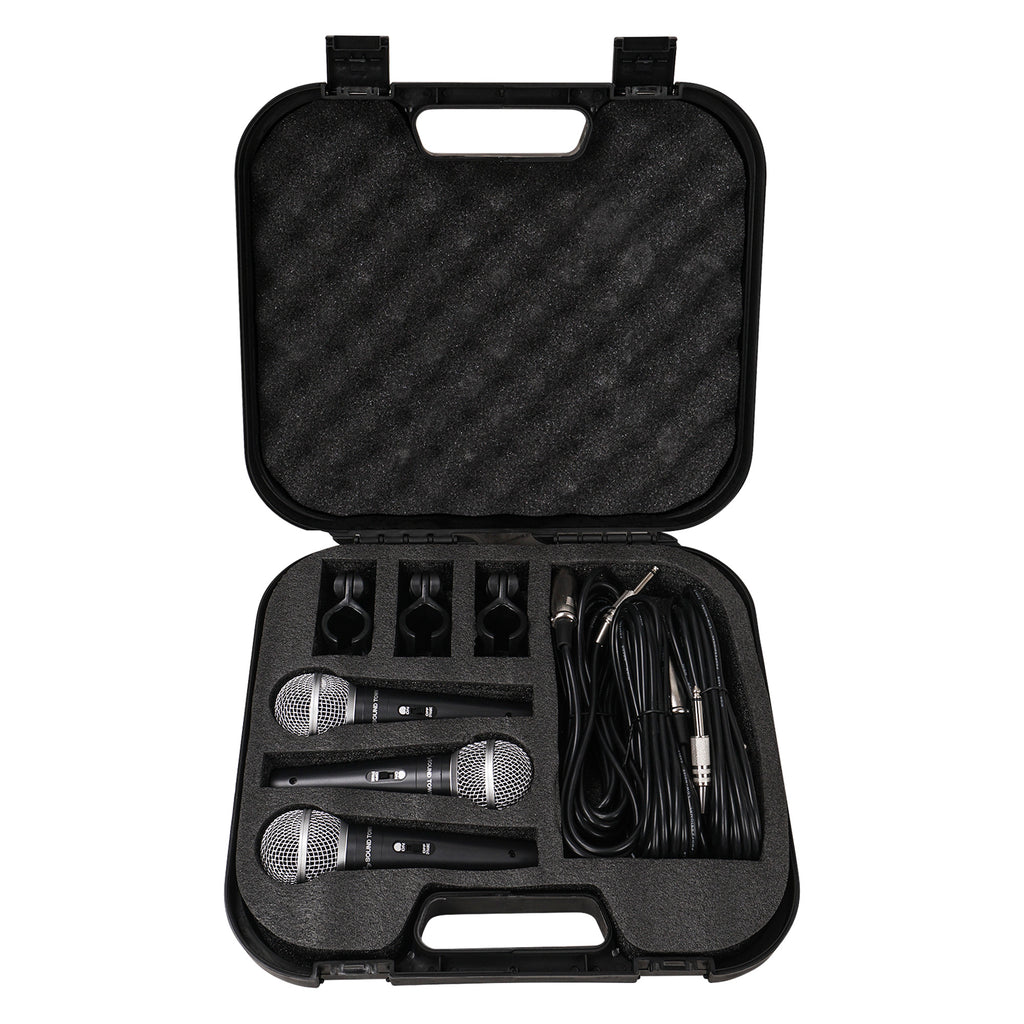 Sound Town CARPO-L1MKT3 3-piece Professional Handheld Dynamic Microphone Kit with Carry Case, Mic Clips, 26ft XLR to 1/4" Audio Cables with Shockproof Layer