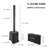 Sound Town CARPO-L2MKT3 Portable Line Array Column PA/DJ System w/ 400W RMS, 12" Powered Subwoofer, 2 x Column Speakers, 1 x Spacer, TWS Bluetooth, 2-Channel Mixer, DSP, Carry Bag - Size and Dimensions