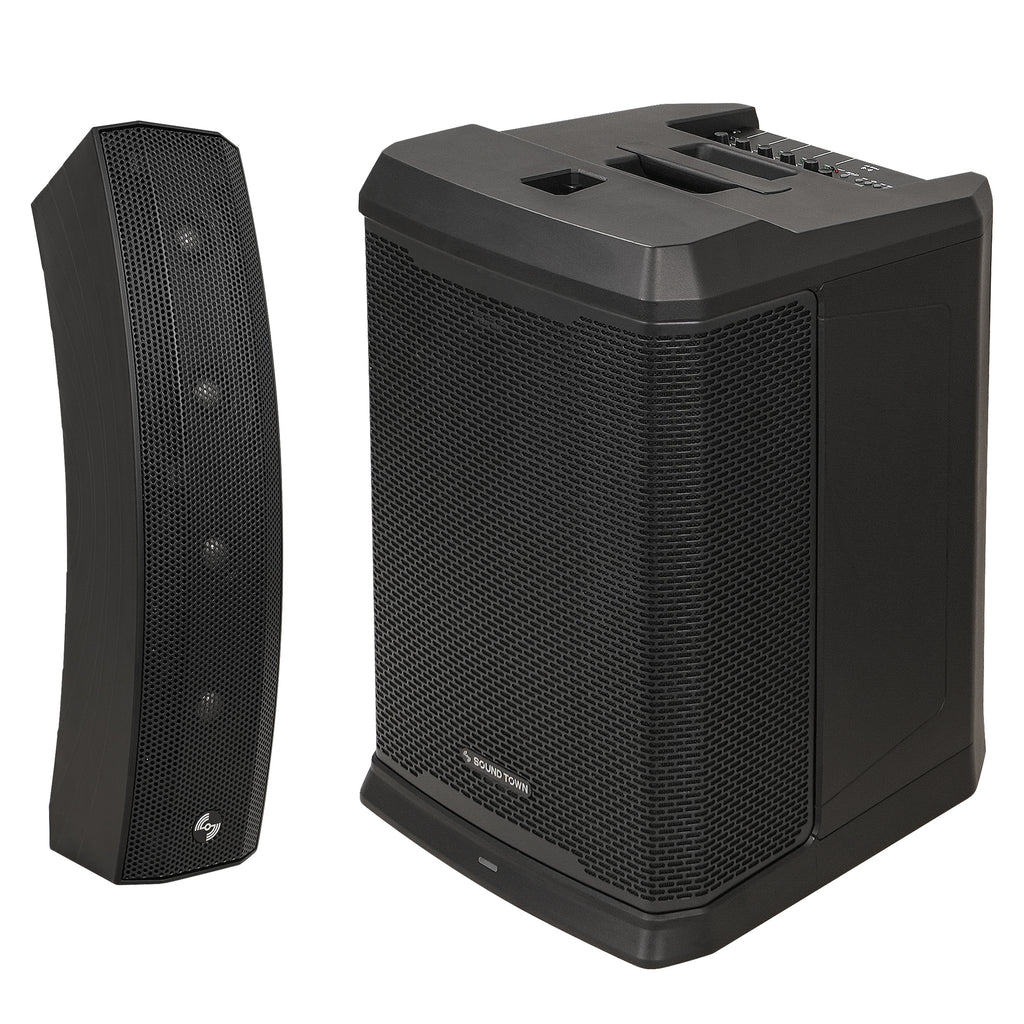Sound Town CARPO-L3PRO | Portable All-in-One 12" 1200W Powered Column Array PA System w/ Sub Bass Module, 5-Ch, TWS Bluetooth, Onboard DSP, Guitar Effects, Black - Loudspeaker and Subwoofer components
