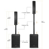 Sound Town CARPO-L3PRO | Portable All-in-One 12" 1200W Powered Column Array PA System w/ Sub Bass Module, 5-Ch, TWS Bluetooth, Onboard DSP, Guitar Effects, Black - Size and Dimensions