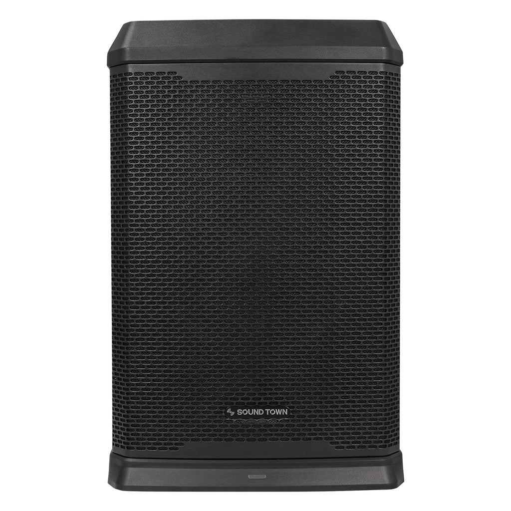 Sound Town CARPO-L3PRO | Portable All-in-One 12" 1200W Powered Column Array PA System w/ Sub Bass Module, 5-Ch, TWS Bluetooth, Onboard DSP, Guitar Effects, Black - Subwoofer Front Panel