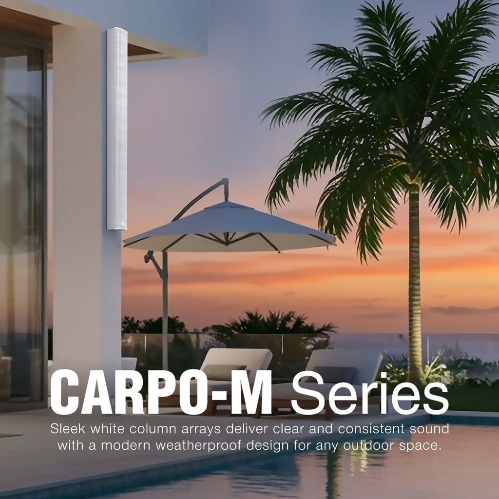 CARPO M Series Weatherproof Compact Lightweight Column Array Speakers with Flexible Installation for Outdoor Patios, Pool Decks and Courtyards - CARPO-M42W, CARPO-M64W, CARPO-M106W
