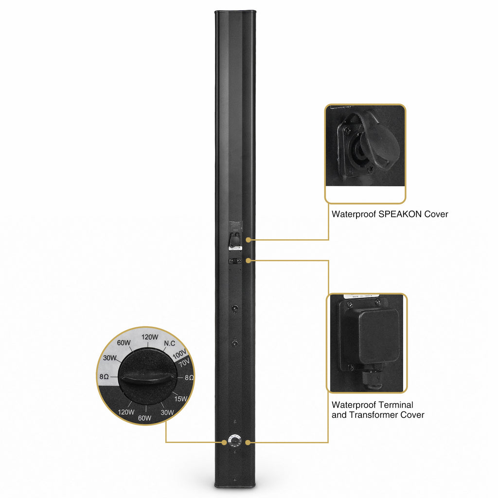 Sound Town CARPO-M106B | Weatherproof Column Array Loudspeaker with 10 x 3" Woofers, 70V/100V/8Ω, Wall-Mount Bracket for Indoor/Outdoor Commercial Installation - Waterproof Terminal, Transformer, Speakon Cover