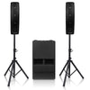 Sound Town CARPO-M12V4 | CARPO Series PA System with Two 500W Passive Line Array Column Speakers and One 12” 1400W Powered Subwoofer with Built-in Mixer, Black 
