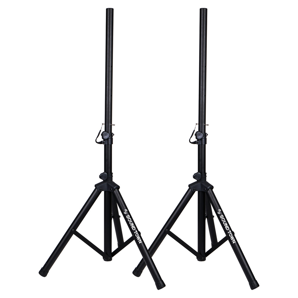 Sound Town CARPO-M12V4 | 2-Pack Universal Tripod Speaker Stands with Adjustable Height, 35mm Compatible Insert, Locking Knob and Shaft Pin, Black