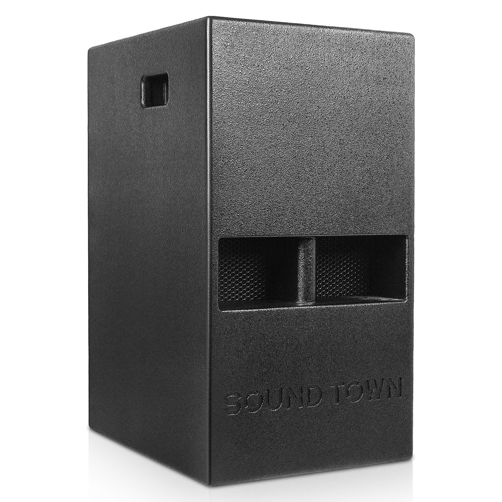 Sound Town CARPO-M12V5 | CARPO Series 12" 1400W PA/DJ Powered Subwoofer, 2.1 Channel w/ 2 Speaker Outputs, Built-in Mixer, Plywood, Black - Left Panel