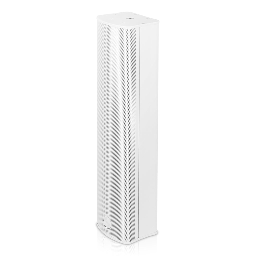 Sound Town CARPO-M42W-R | REFURBISHED: CARPO Series Weather-Resistant Compact Aluminum Line Array Column Speaker with Wall Mount Bracket, 4 x 3" Woofers, 2 x 1.2" Tweeters, White - Front Panel, Commercial Audio