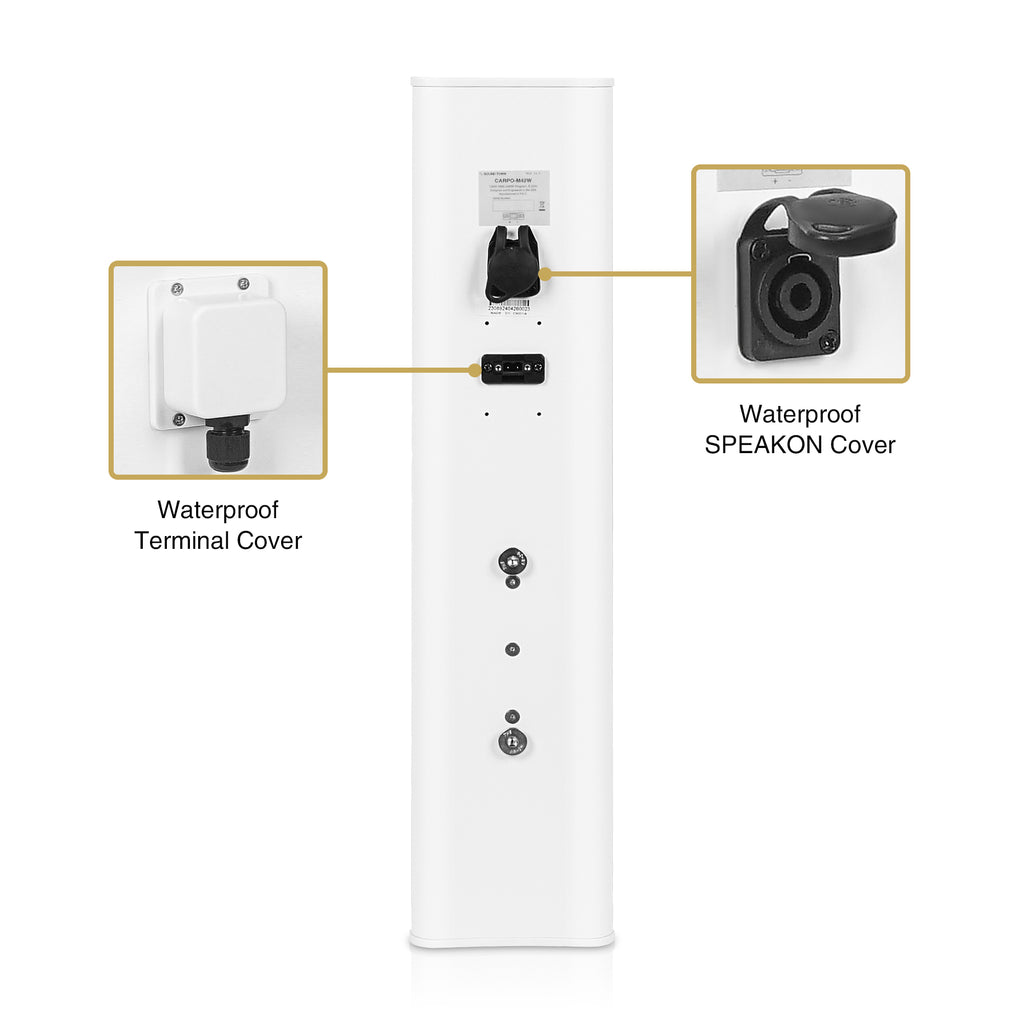 Sound Town CARPO-M42W-R | REFURBISHED: CARPO Series Weather-Resistant Compact Aluminum Line Array Column Speaker with Wall Mount Bracket, 4 x 3" Woofers, 2 x 1.2" Tweeters, White -  Speakon and EUROBLOCK connectors with waterproof cover