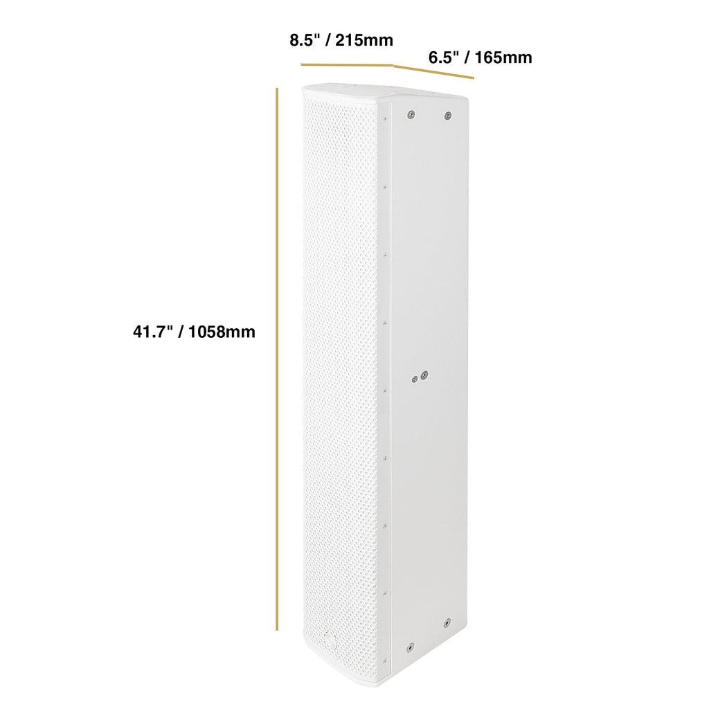 Sound Town CARPO-P12W-R | REFURBISHED: High-Power 1300W Passive Column Line Array Speaker with 6x5" Woofers, Birch Plywood, Wall Mount, for Installations, White - Size and Dimensions