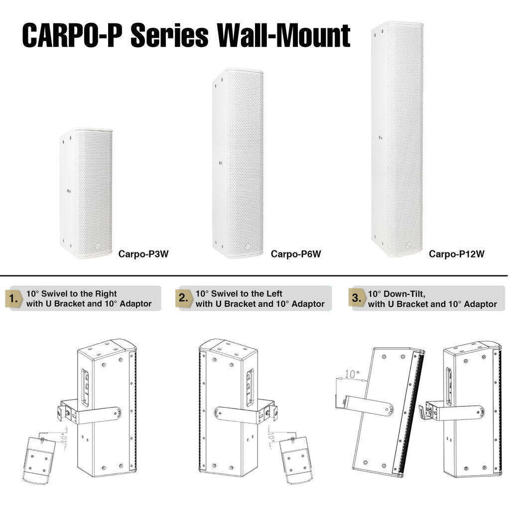 Sound Town CARPO-P12W-R | REFURBISHED: High-Power 1300W Passive Column Line Array Speaker with 6x5" Woofers, Birch Plywood, Wall Mount, for Installations, White - Flexible Mounting Options