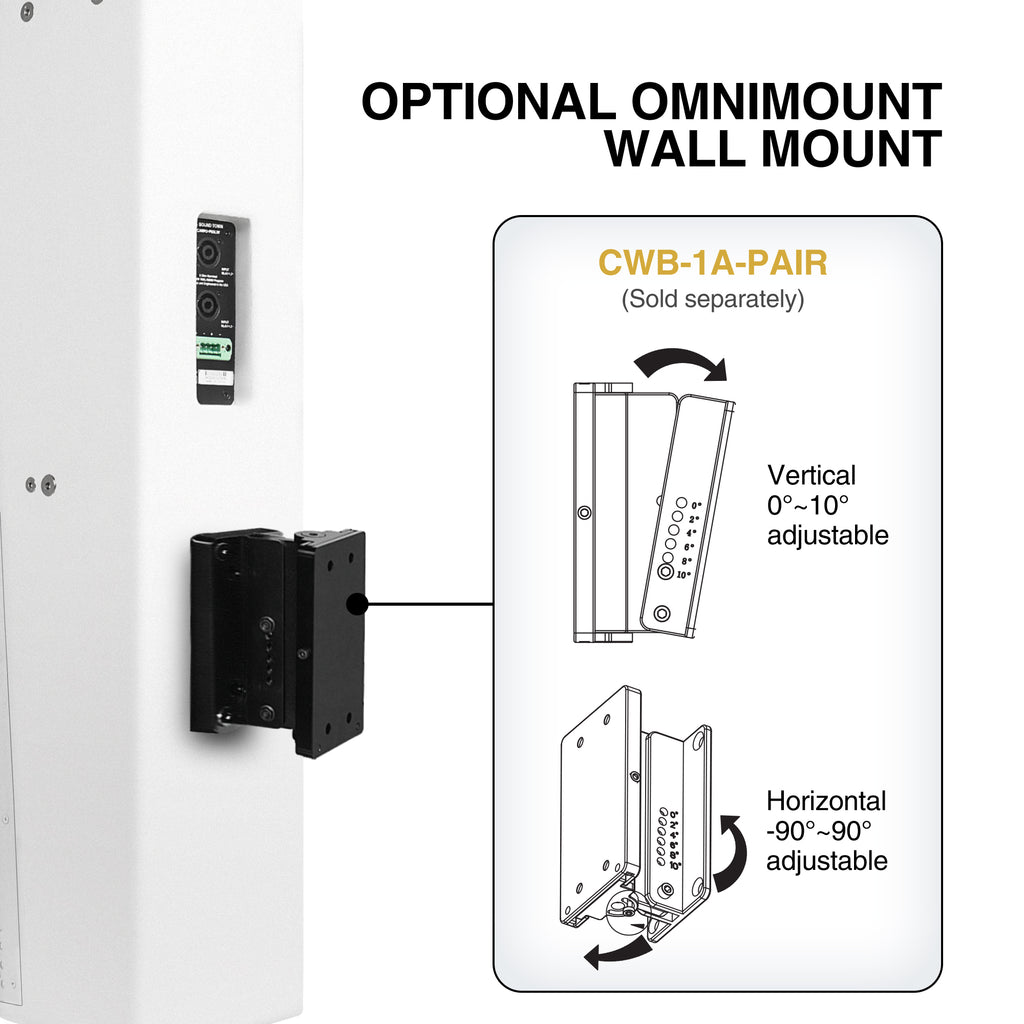 Sound Town CARPO-P6SLW-R | REFURBISHED: High-Power 900W Passive Slant Column Line Array Speakers with 4x5" Woofers, Birch Plywood, Asymmetrical Vertical Coverage, White- Omnimount